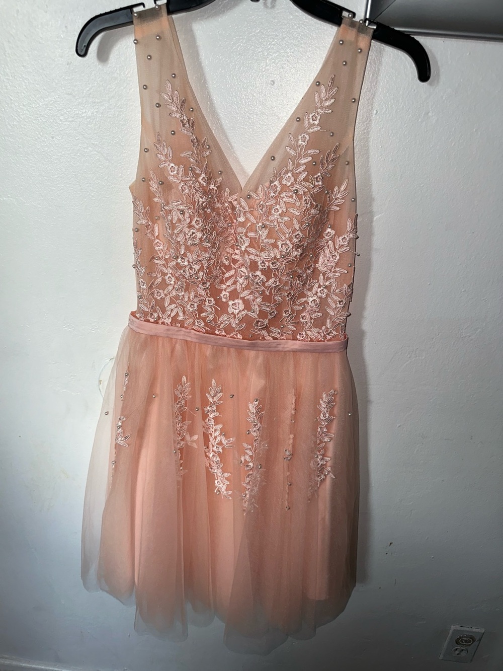 Lady’s Peach Embroidered Tulle Dress